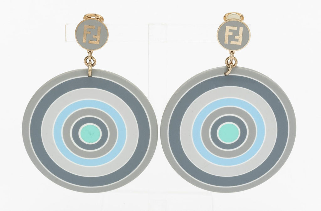 Fendi Vintage Grey Blue Clip Earrings