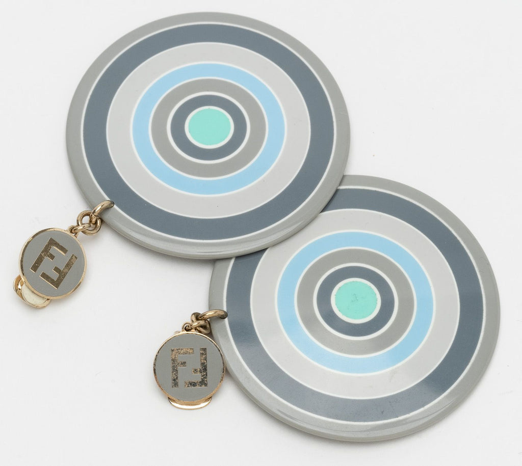 Fendi Vintage Grey Blue Clip Earrings