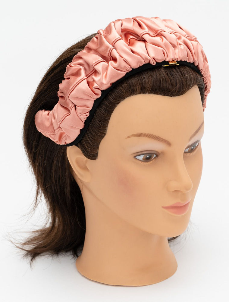 Fendi New Silk Rouched Hairband Rose