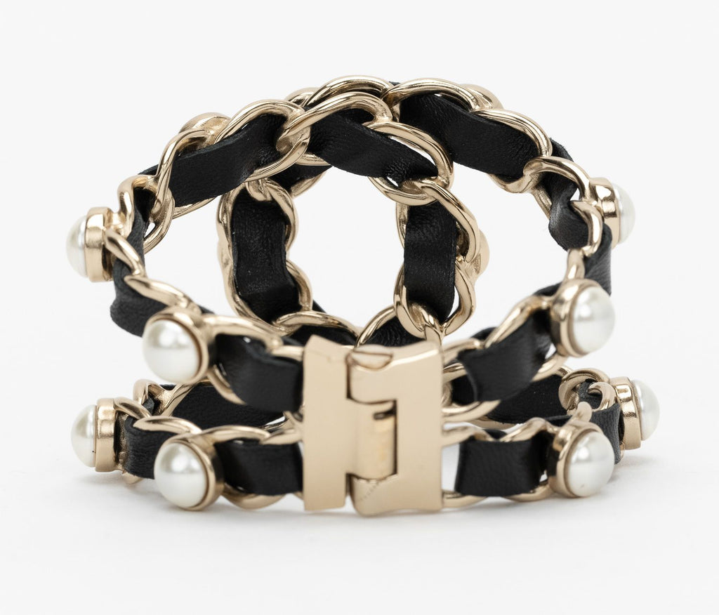 Chanel Black Lamb/Pearl Clamp Bracelet
