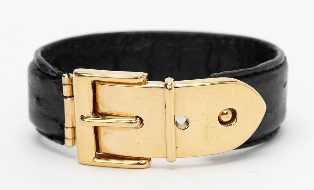 Gucci Ostrich Buckle Hinge Cuff Bracelet