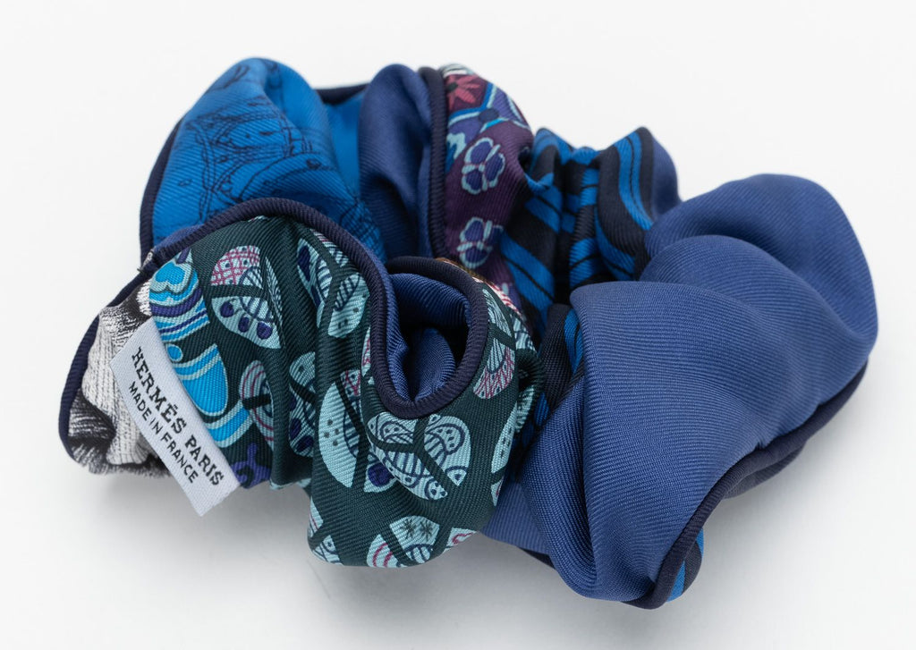 Hermes Black/Blue Silk Scrunchie BNIB