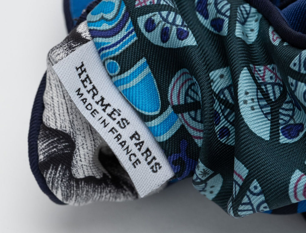 Hermes Black/Blue Silk Scrunchie BNIB
