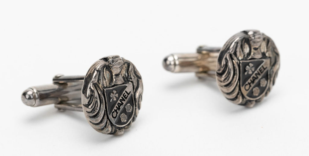 Chanel Sterling Logo Crest Cufflinks