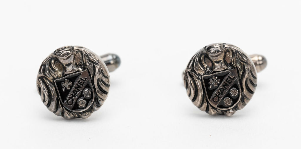 Chanel Sterling Logo Crest Cufflinks