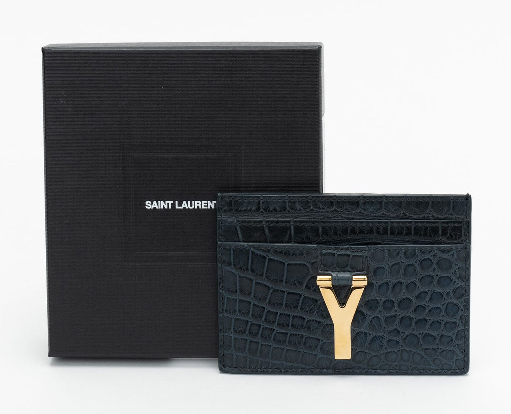 YSL NIB Card Case Petroleum Croc