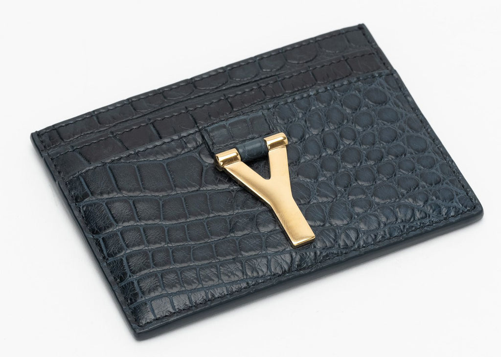 YSL NIB Card Case Petroleum Croc