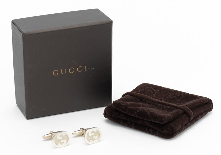 Gucci Sterling Silver Logo Cufflinks