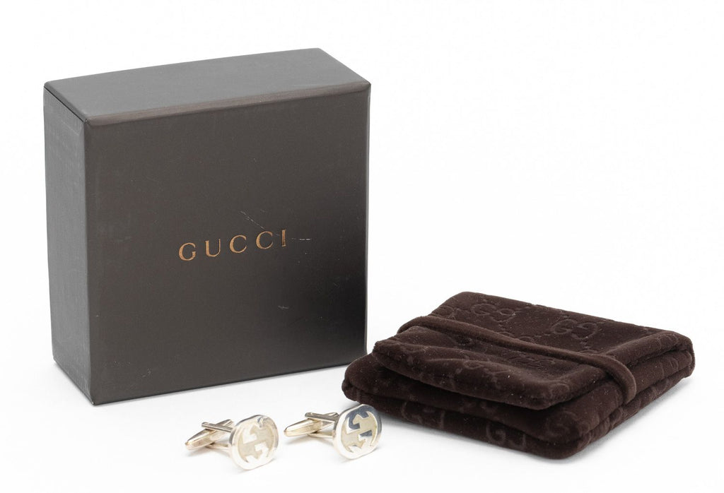 Gucci Sterling Silver Logo Cufflinks