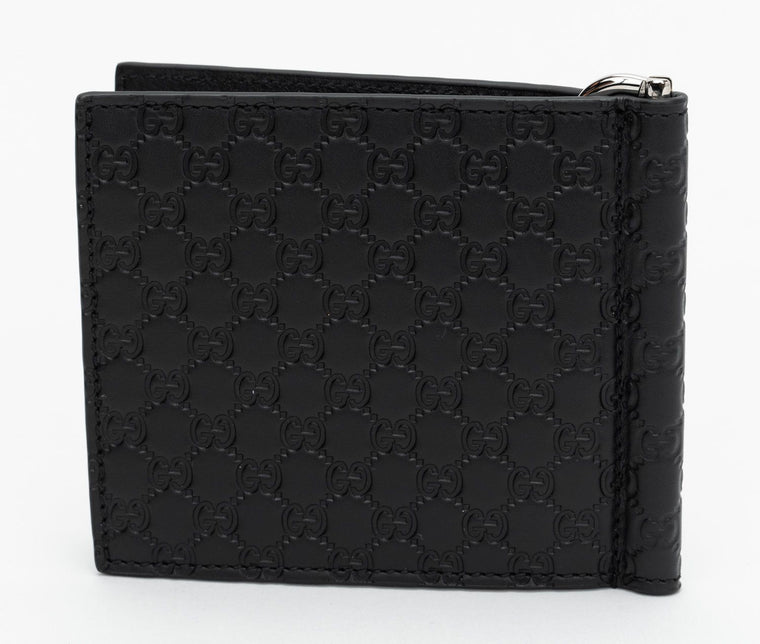 Gucci NIB Black Monogram Wallet W/Clip