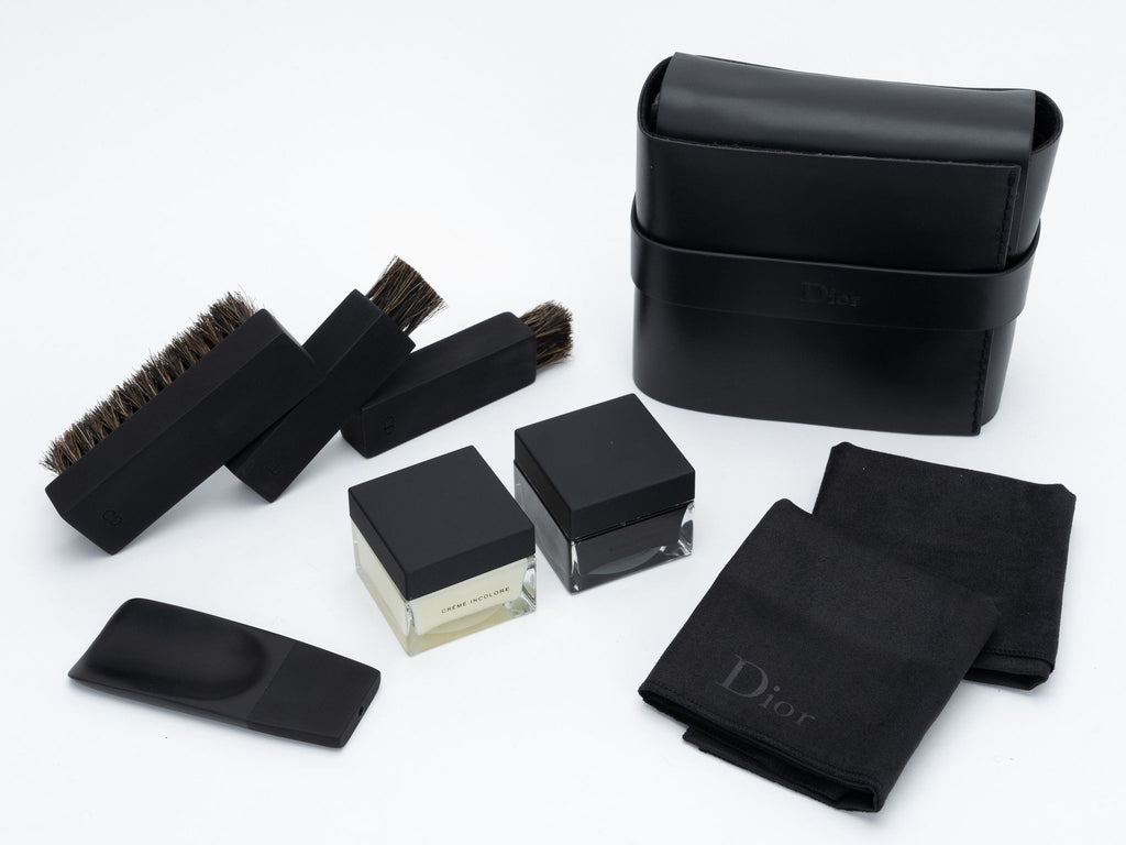 Dior NIB Black Leather Travel Shoe Kit