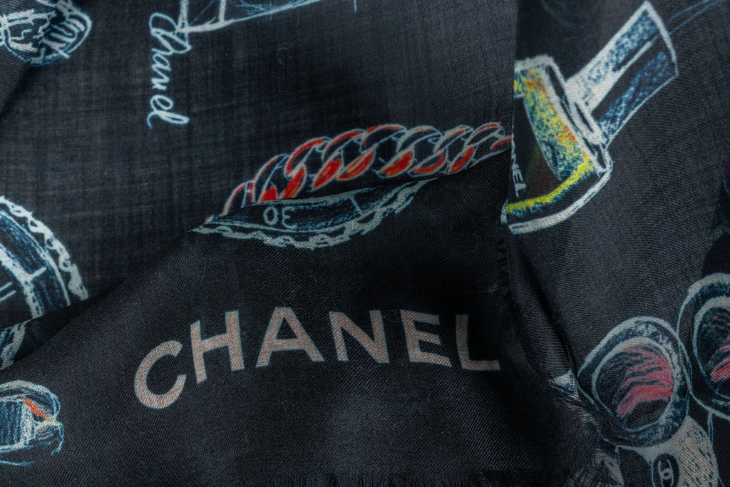 Chanel New Cashmere Shawl Navy Icons