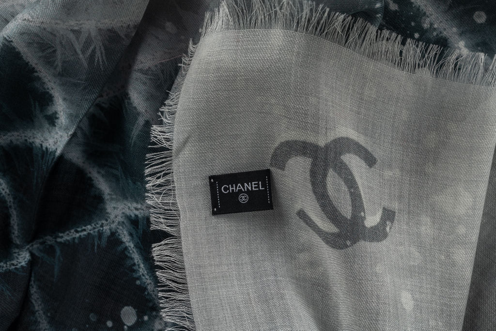Chanel New Cashmere Shawl Black Blue