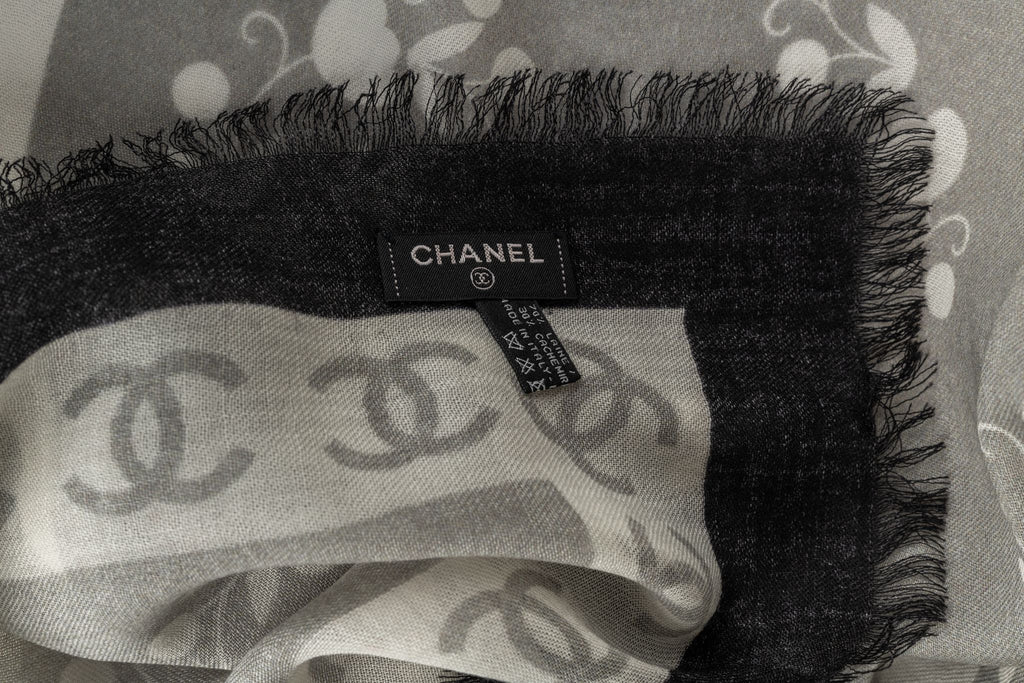 Chanel New Cashmere Shawl Grey White