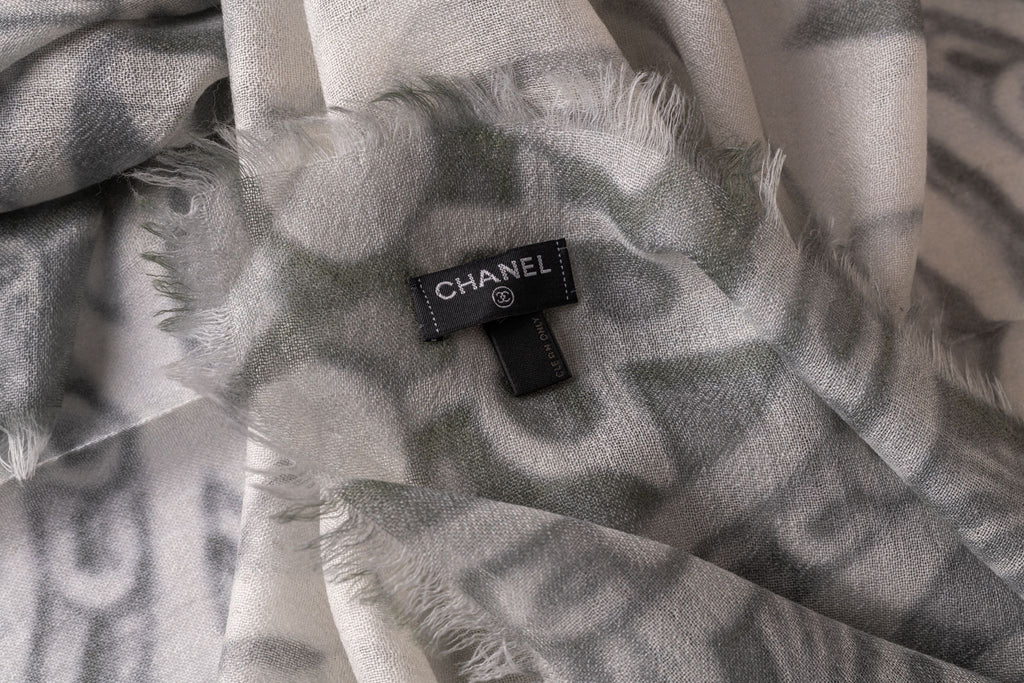 Chanel New Cashmere Shawl White Grey