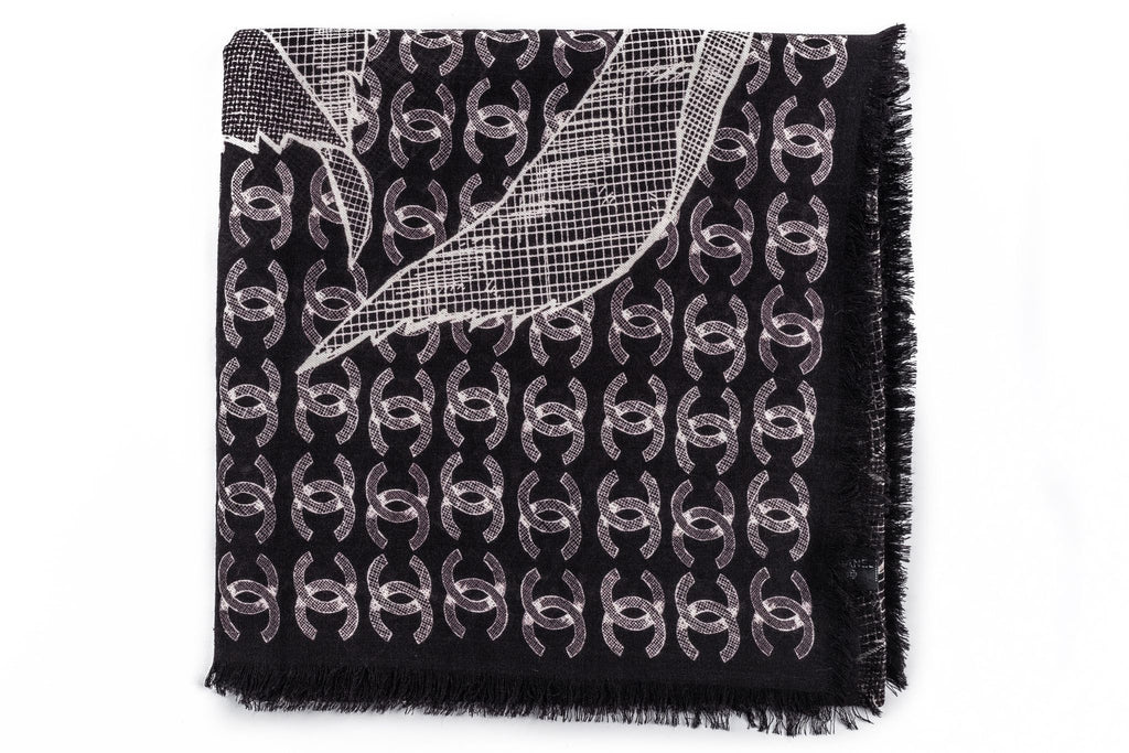 Chanel New Cashmere Shawl Black Camellia