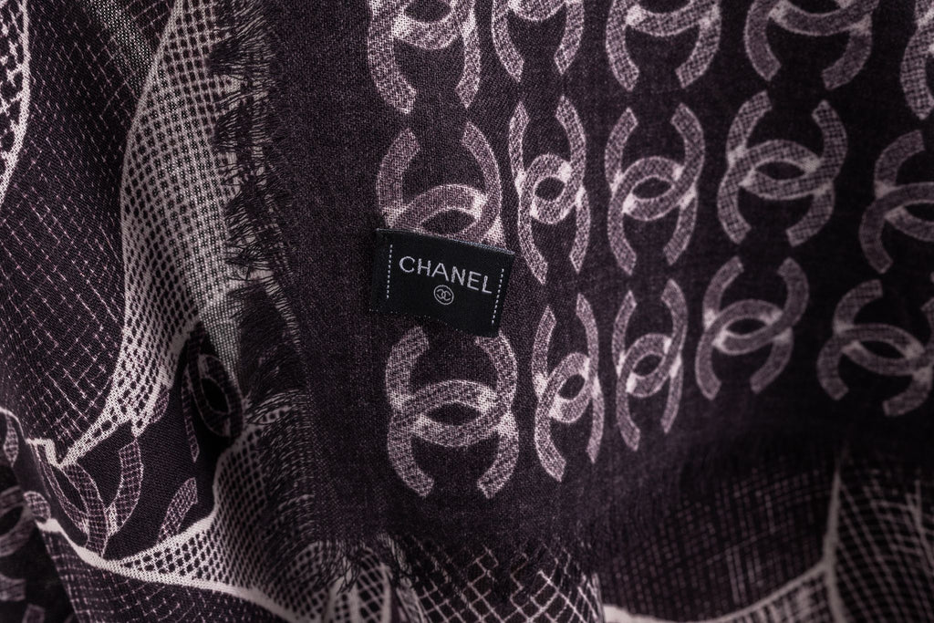 Chanel New Cashmere Shawl Black Camellia