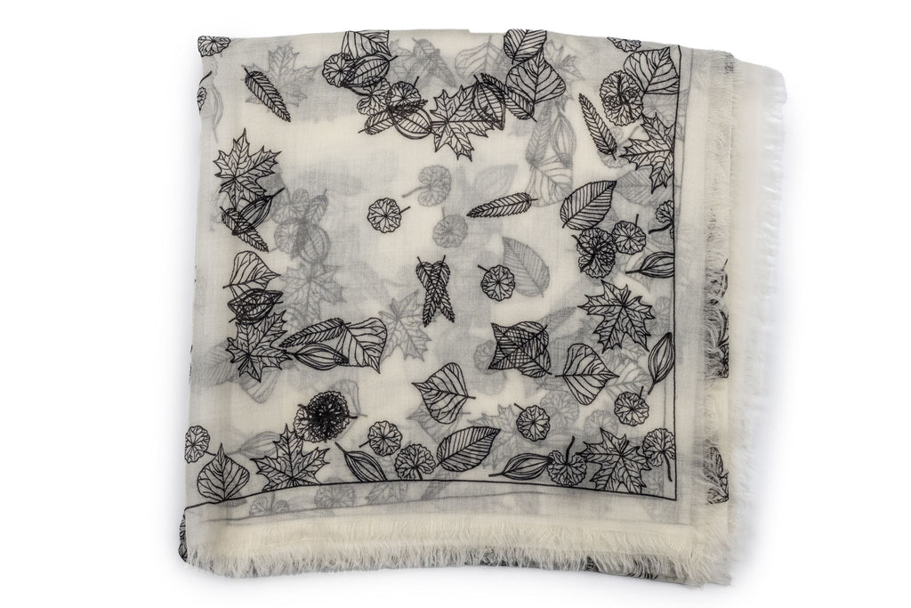 Chanel New Cashmere Shawl White Leaves