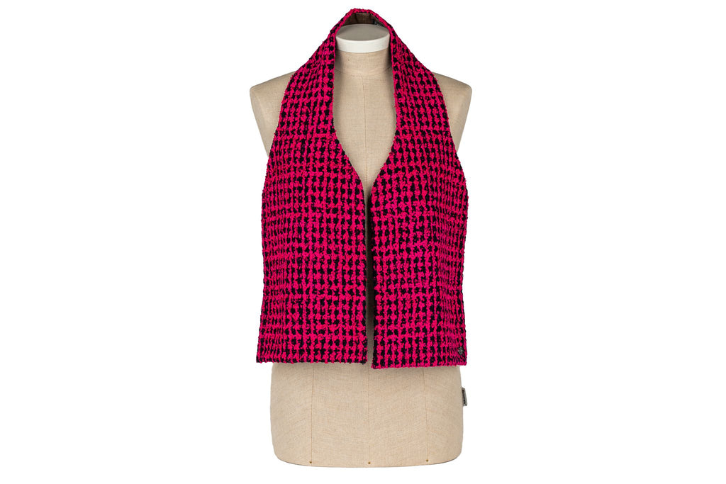 Chanel Fuchsia Tweed Leather Scarf