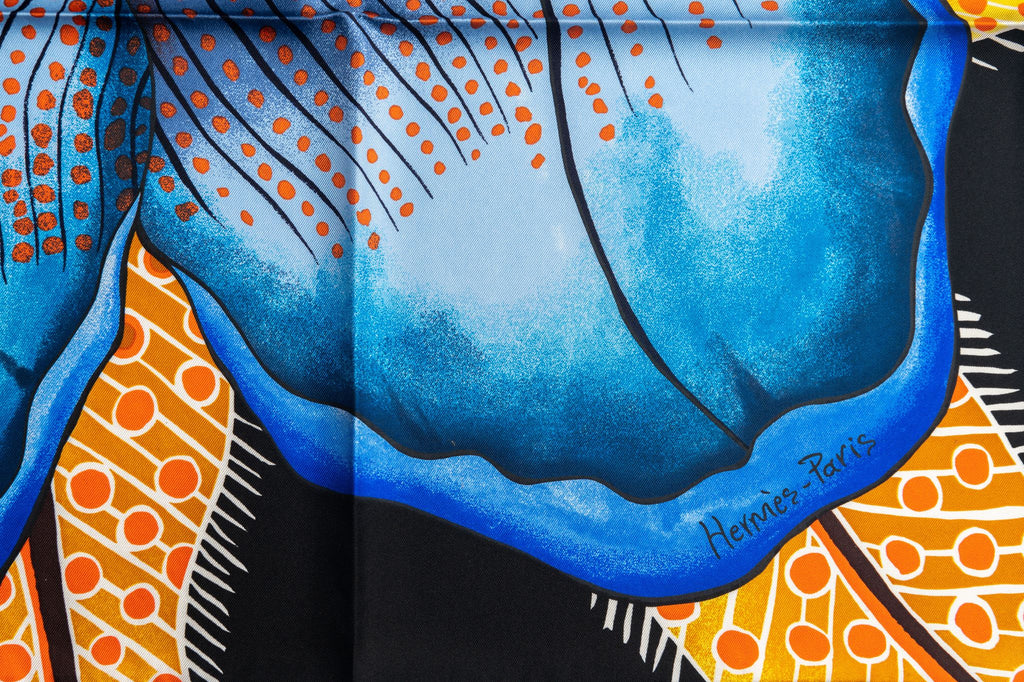 Hermes New Black Blue Baobab Silk Scarf