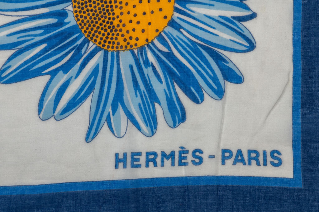 Hermès Blue Daisies Cotton Silk Shawl
