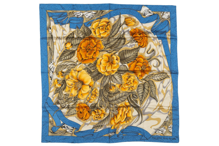 Balmain Blue Vintage Floral Silk Scarf