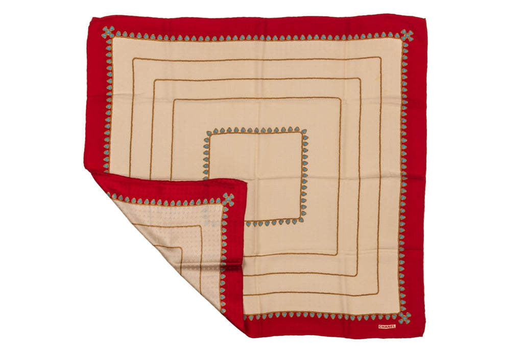 Chanel Vintage Beige Silk Gripoix  Scarf