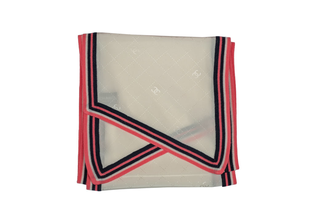 Chanel White Silk Stole Wool Trim