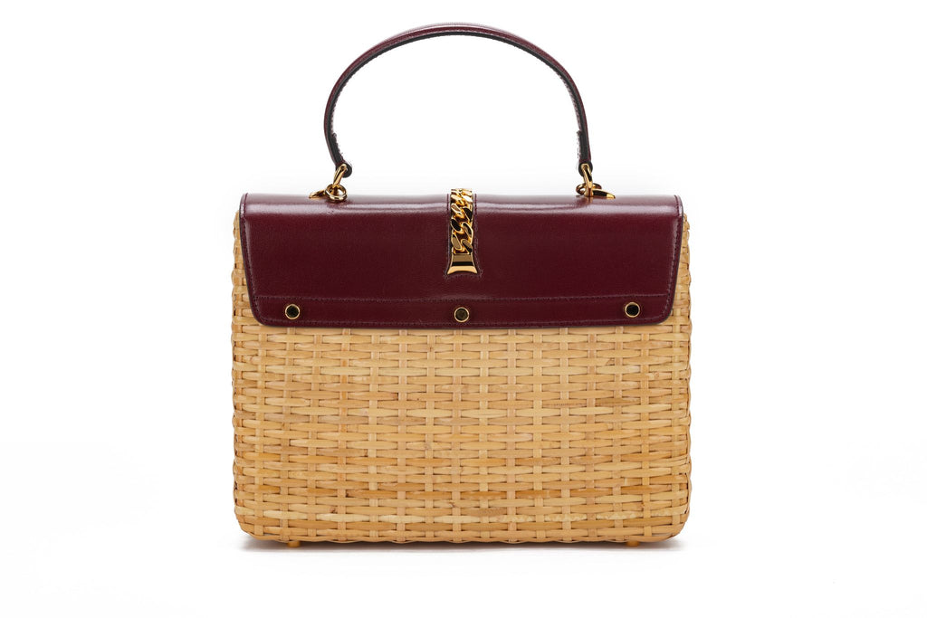 Gucci Burgundy Leather Wicker Bag New