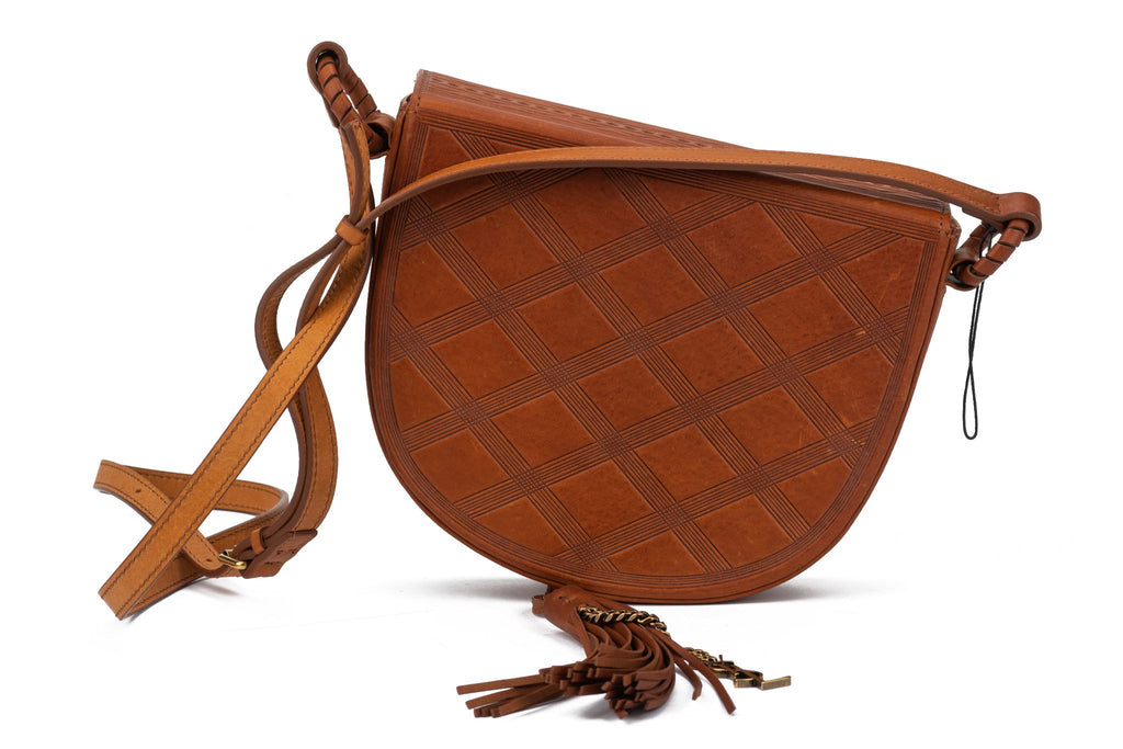 YSL New Brown Etched Leather Cross Body