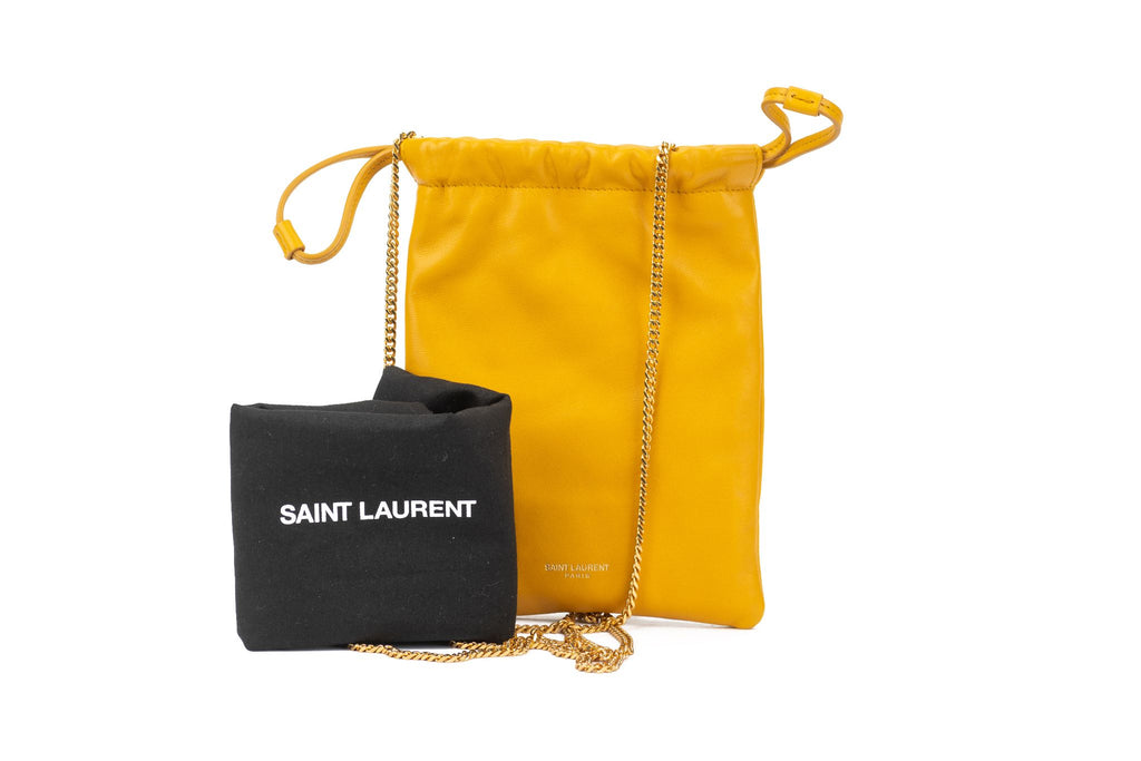 YSL New Yellow  Drawstring Bag On Chain