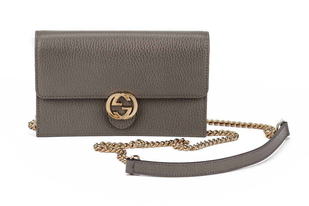 Gucci New Grey Leather Clutch/Crossbody
