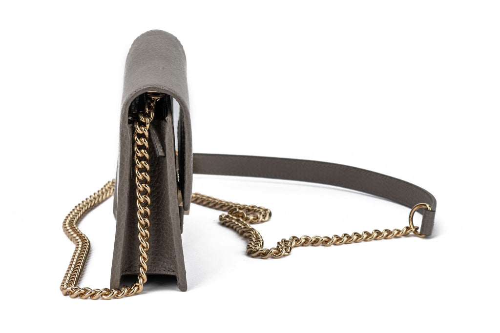 Gucci New Grey Leather Clutch/Crossbody