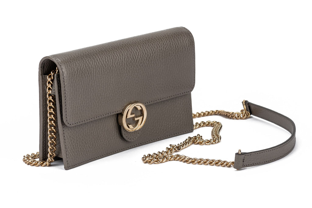 Gucci New Grey Leather Clutch/Crossbody