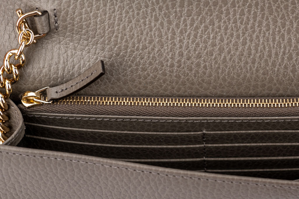 Gucci New Grey Leather Clutch/Crossbody