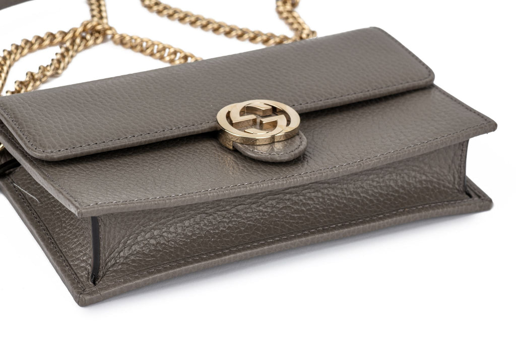 Gucci New Grey Leather Clutch/Crossbody