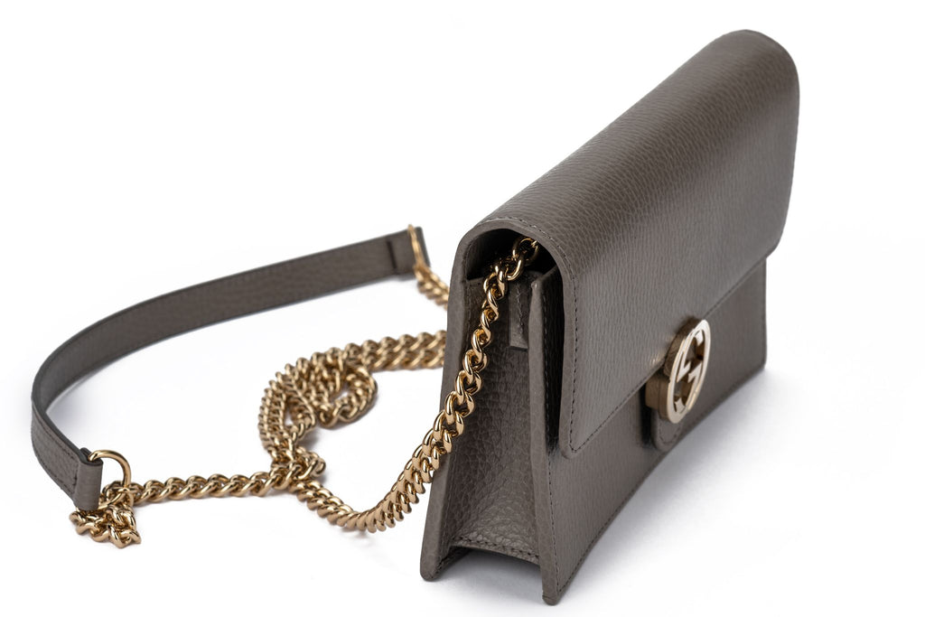 Gucci New Grey Leather Clutch/Crossbody