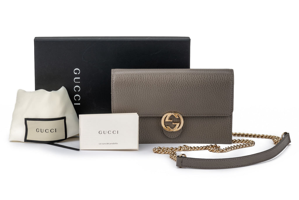 Gucci New Grey Leather Clutch/Crossbody