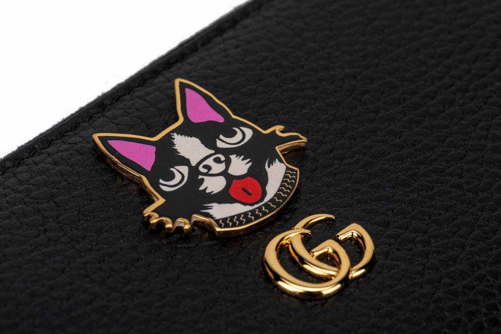 New Gucci Black Zip Around Cat Wallet