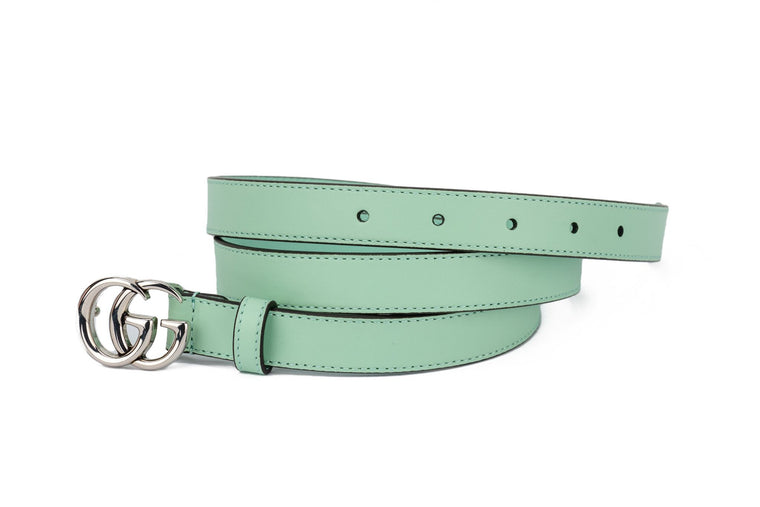 Gucci BN Green Leather GG Thin Belt