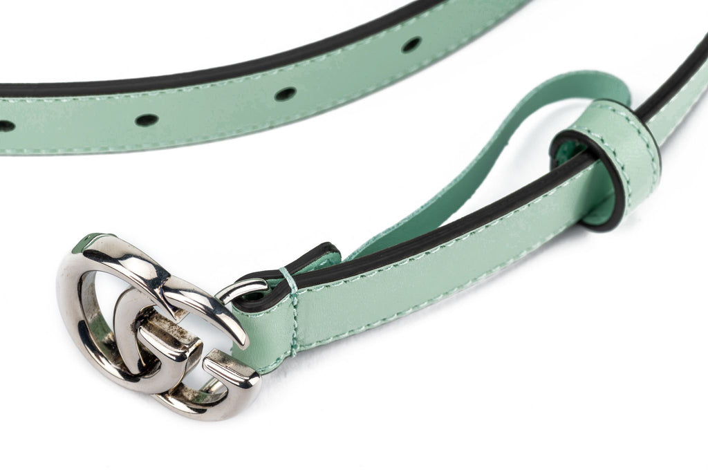 Gucci BN Green Leather GG Thin Belt