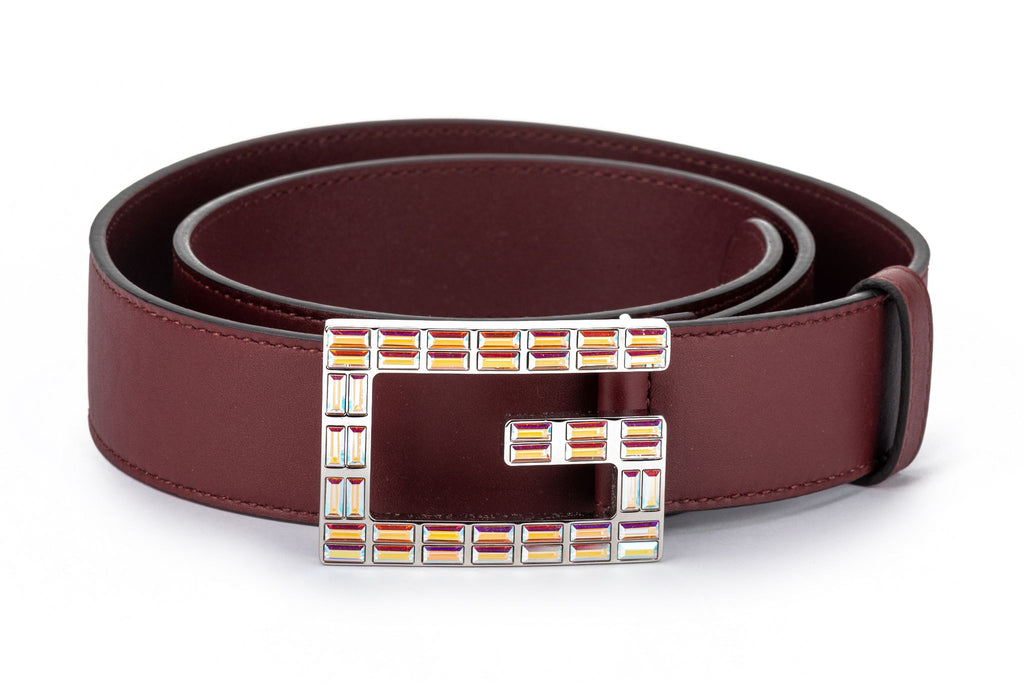 Gucci New DarkRed Iridescent Buckle Belt