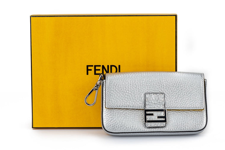 Fendi New in Box Silver Micro Baguette