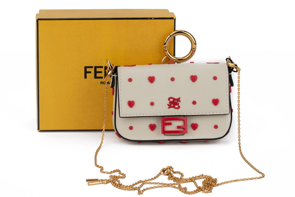 Fendi New White Red Hearts Nano Baguette