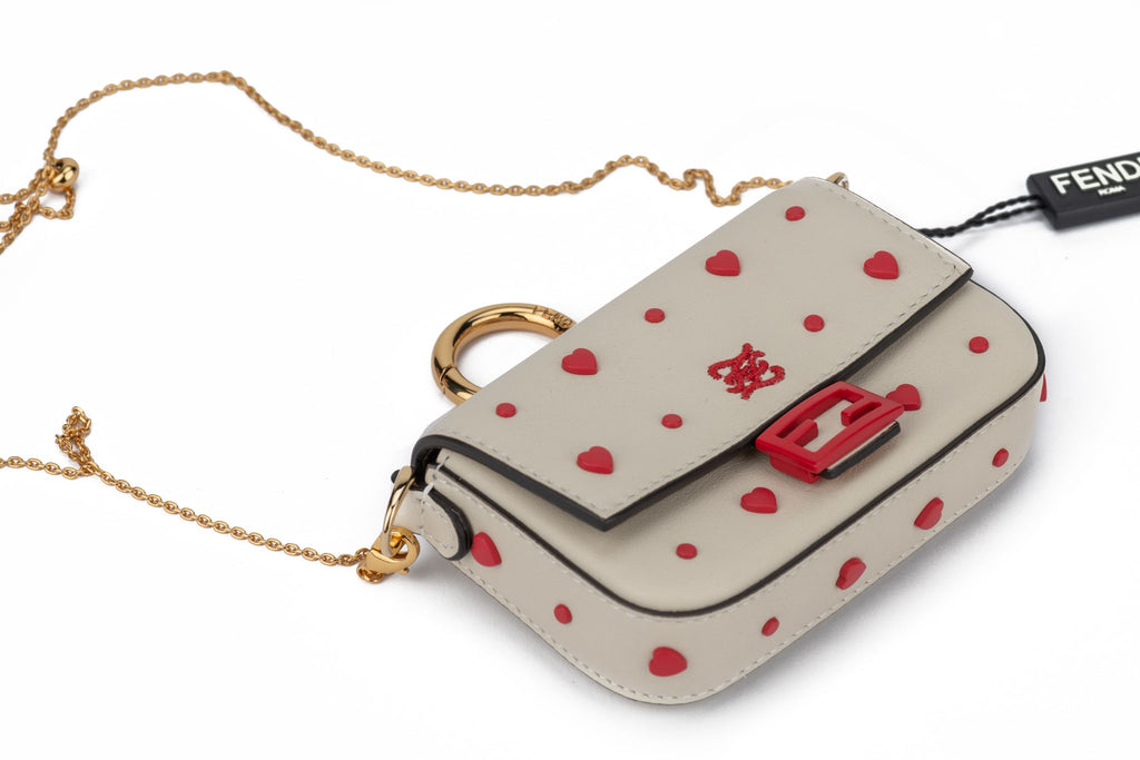 Fendi New White Red Hearts Nano Baguette