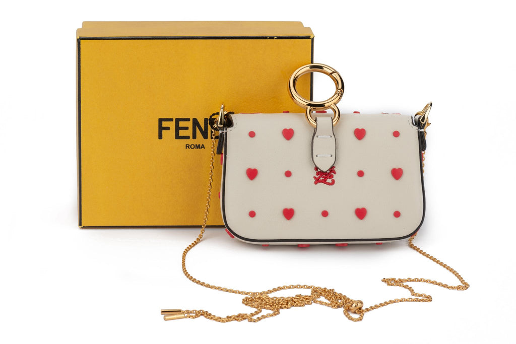 Fendi New White Red Hearts Nano Baguette