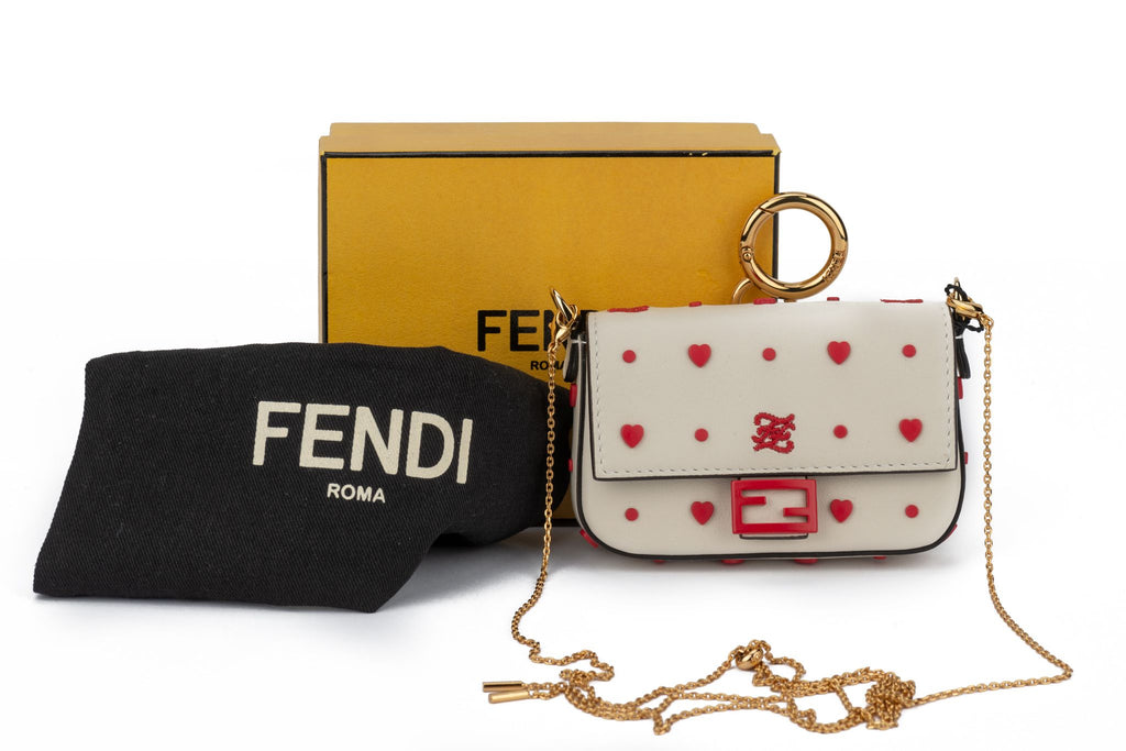 Fendi New White Red Hearts Nano Baguette