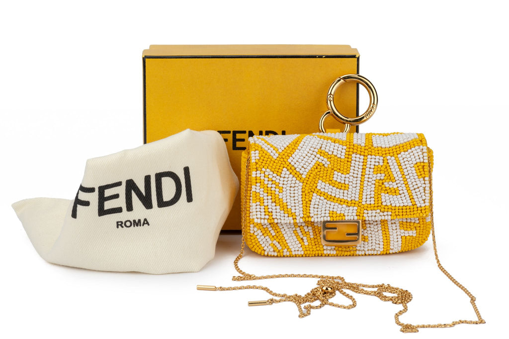 Fendi New White Yellow  Nano Baguette