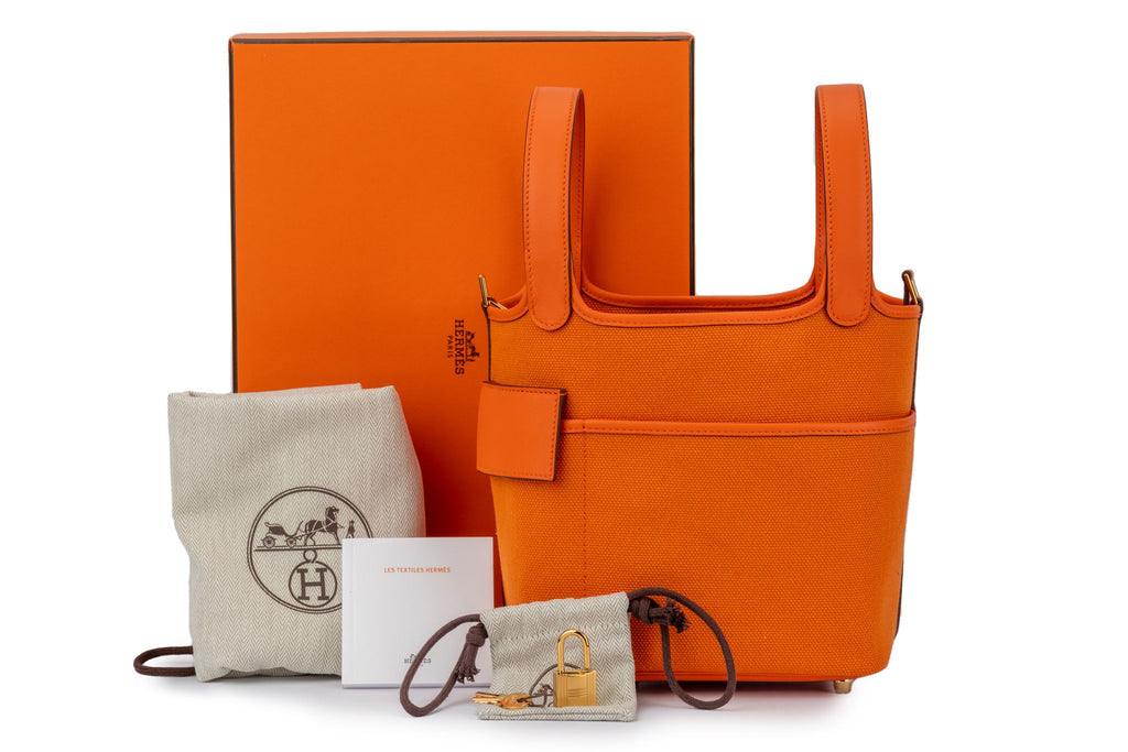 NIB Hermès Orange Swift Toile Picotin 18