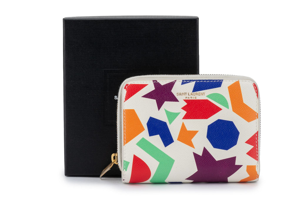 YSL New White Leather Geometric Wallet